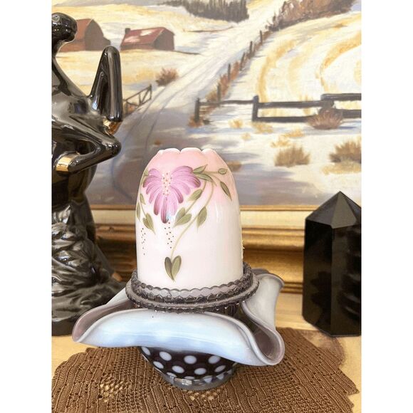 Vintage Fenton Heirloom Optics Hand-Painted 3-Piece Fairy Lamp - Picture 1 of 7